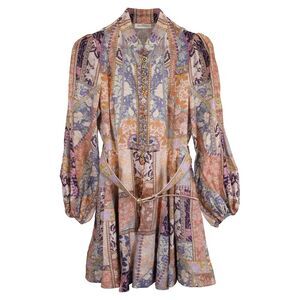Zimmerman Mini Kaleidoscope Printed Embellished Long Sleeve Dress in Multicolor
